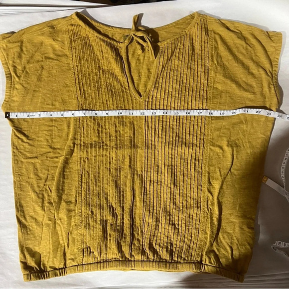 PrAna ~ Mustard Yellow Organic Cotton Blend Top with Tie and Pleating Stitching - Picture 8 of 9